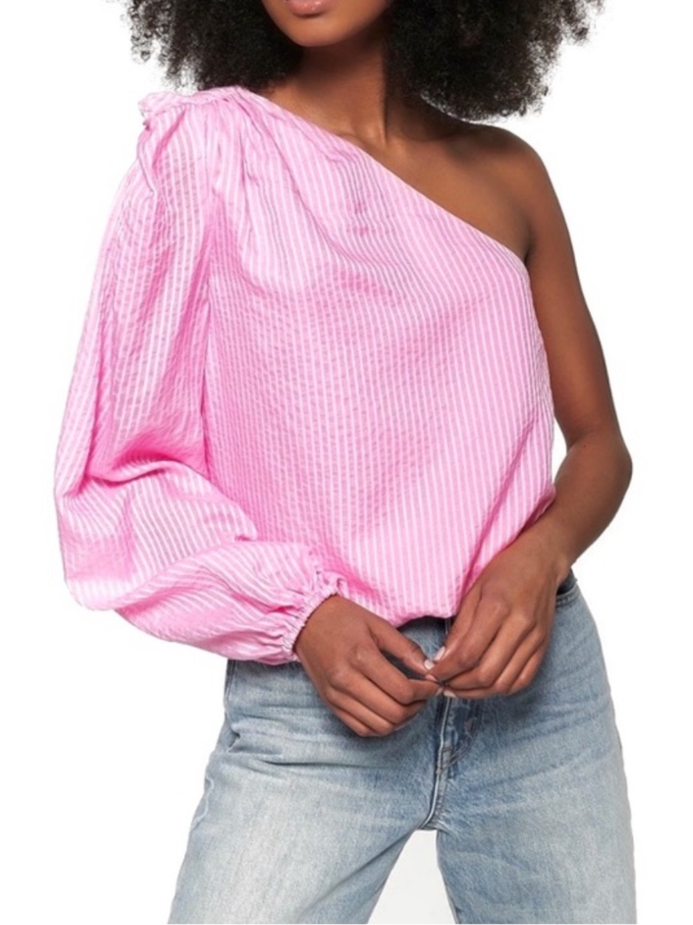 CAMI NYC PINK STRIPED ONE-SHOULDER TOP